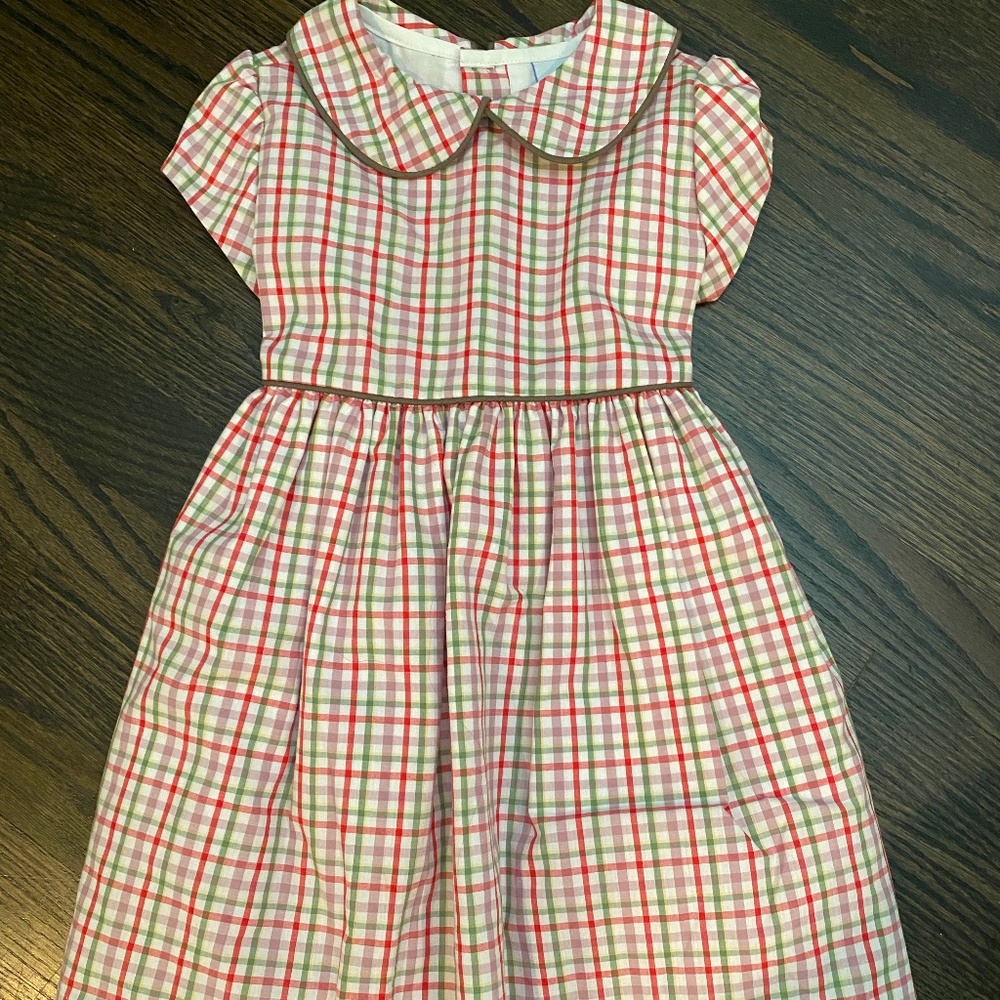 Green and red checkered dress